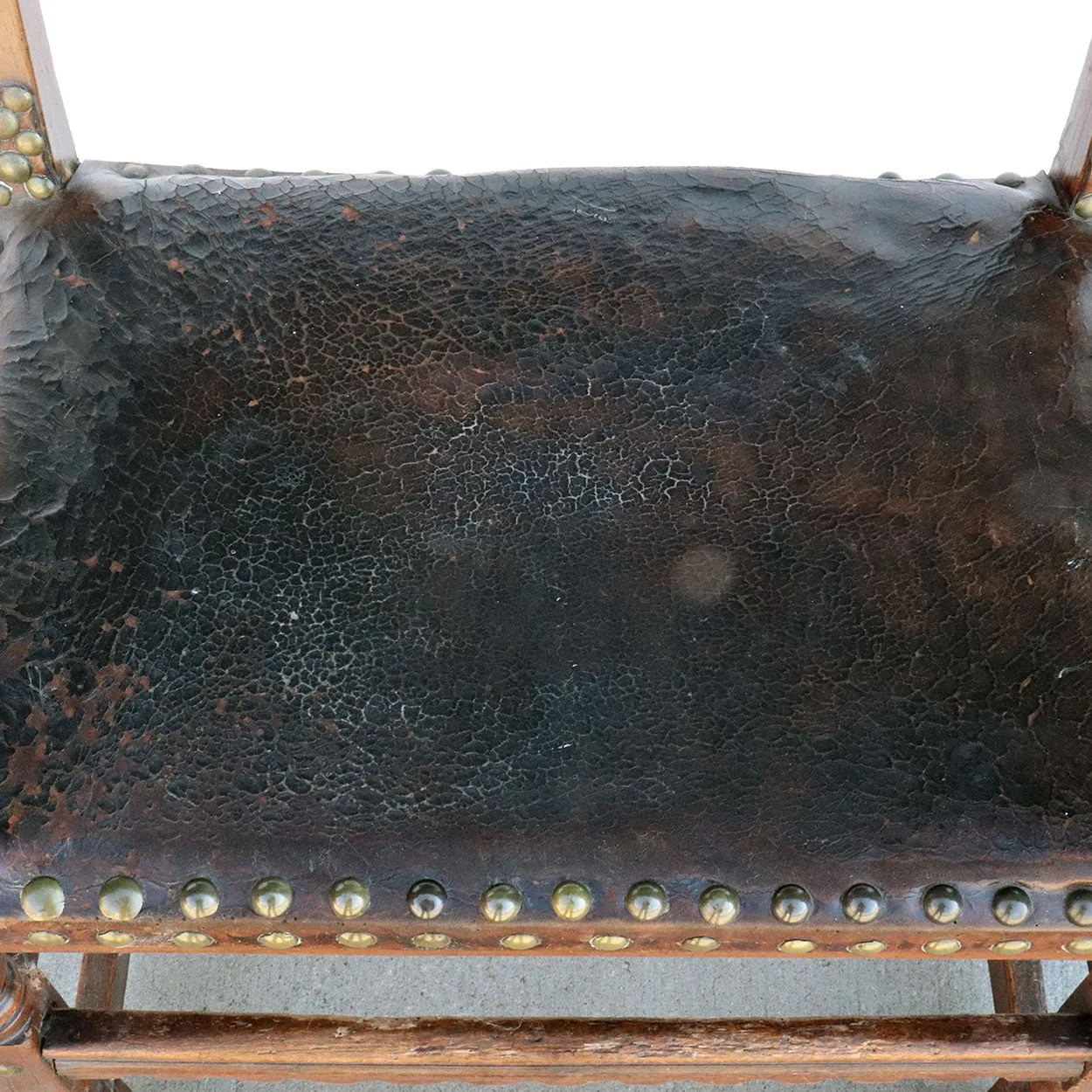 English Walnut, Beechwood and Studded Leather Armchair