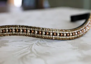 Equiture Cream and antique gold pearl, honey and smoke topaz megabling curve browband