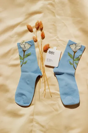 Flower Illustrated Ankle Top Socks