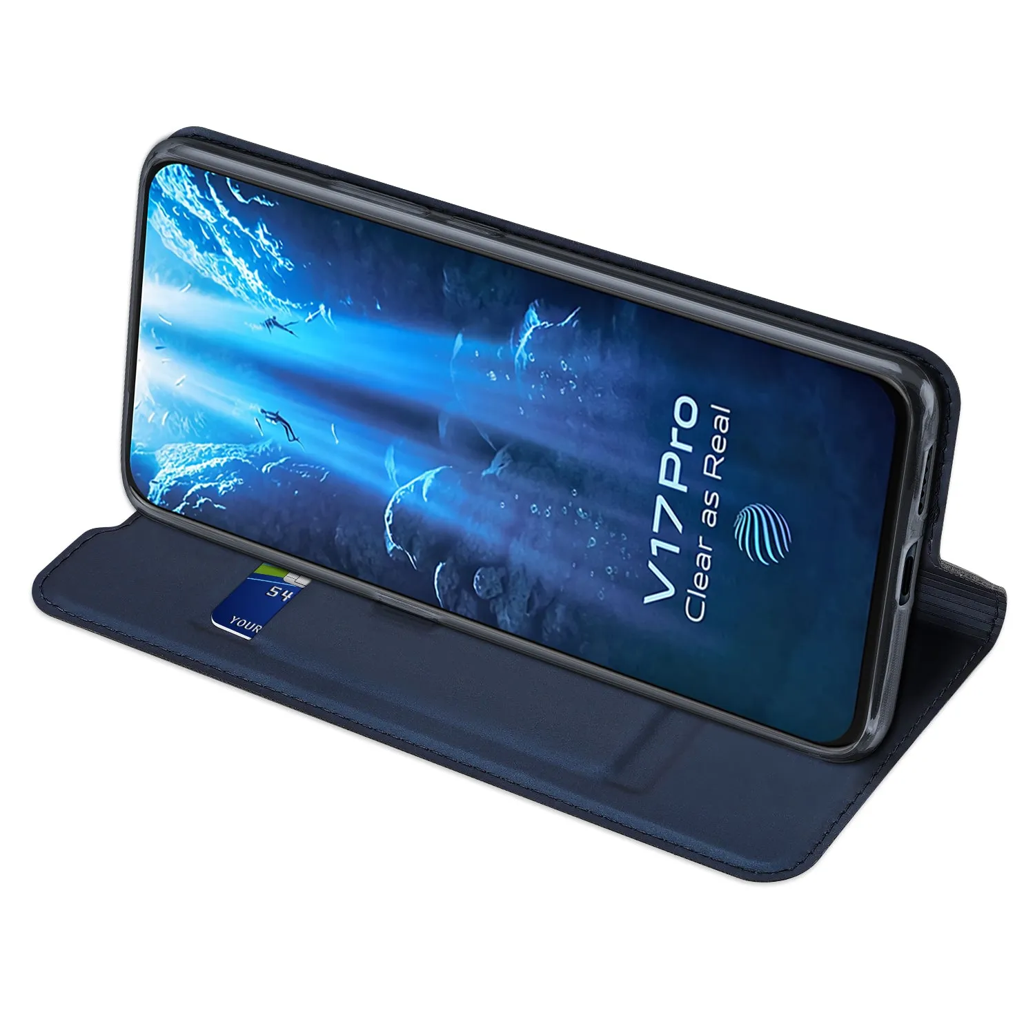 For VIVO V17 Pro Cellphone Cover PU Leather Shell Side Buckle Card Slots Mobile Phone Soft Case Overal Protection blue