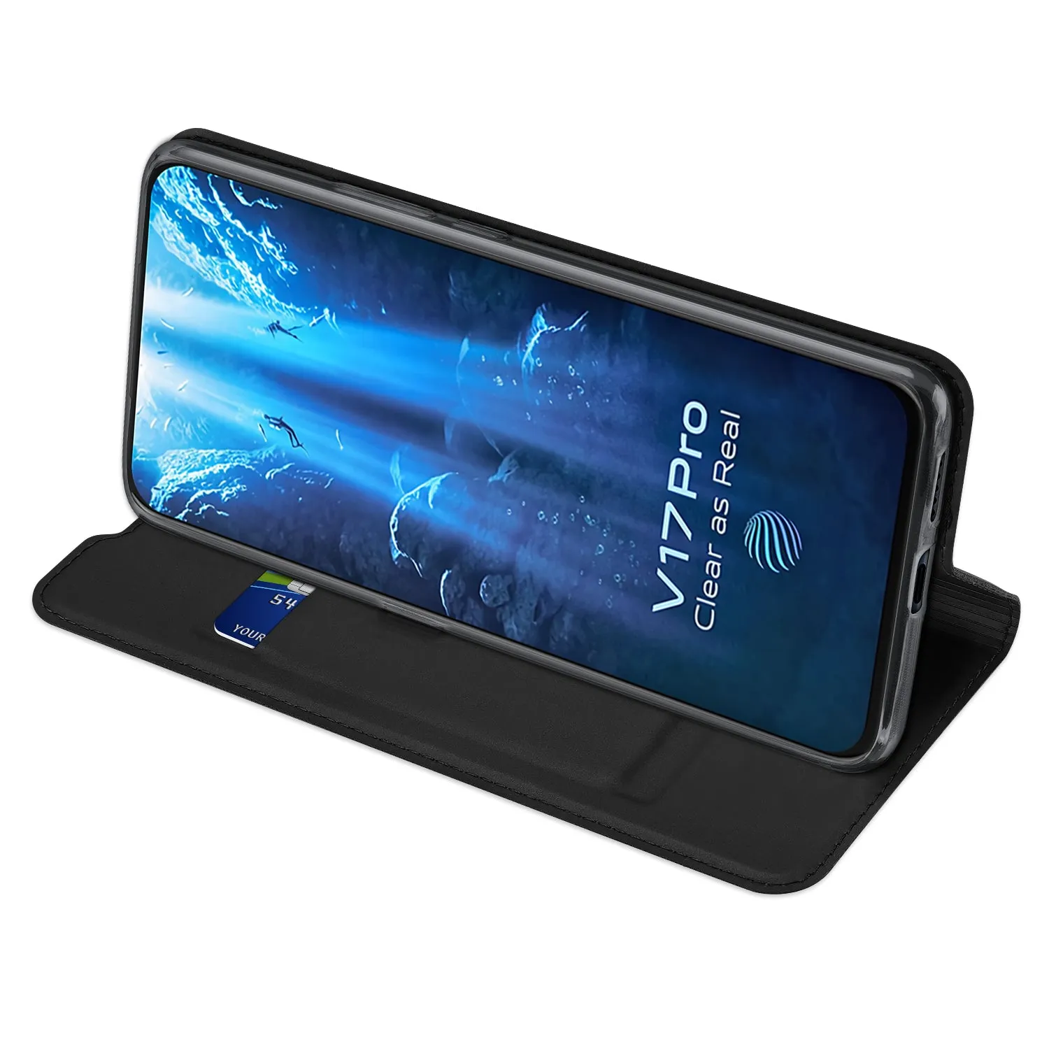 For VIVO V17 Pro Cellphone Cover PU Leather Shell Side Buckle Card Slots Mobile Phone Soft Case Overal Protection blue