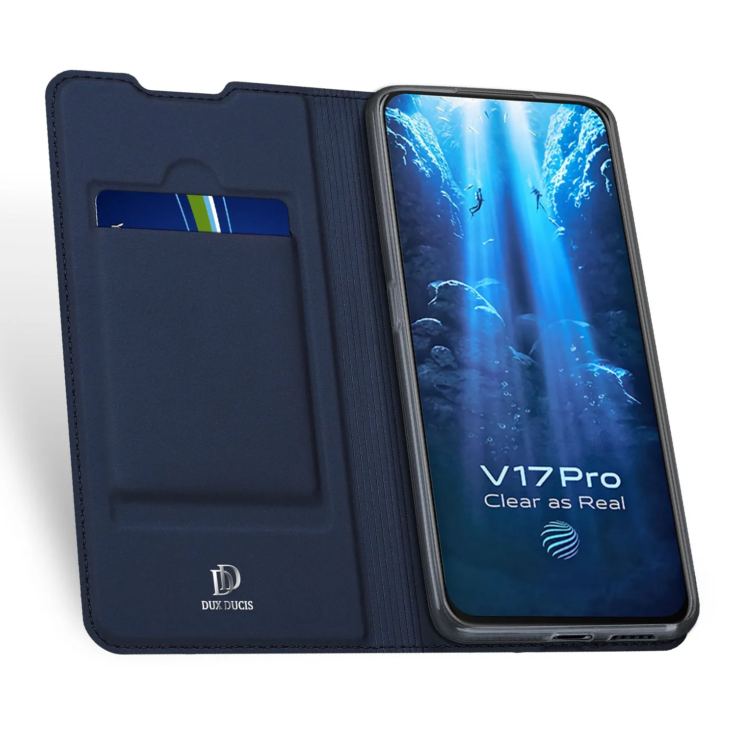 For VIVO V17 Pro Cellphone Cover PU Leather Shell Side Buckle Card Slots Mobile Phone Soft Case Overal Protection blue
