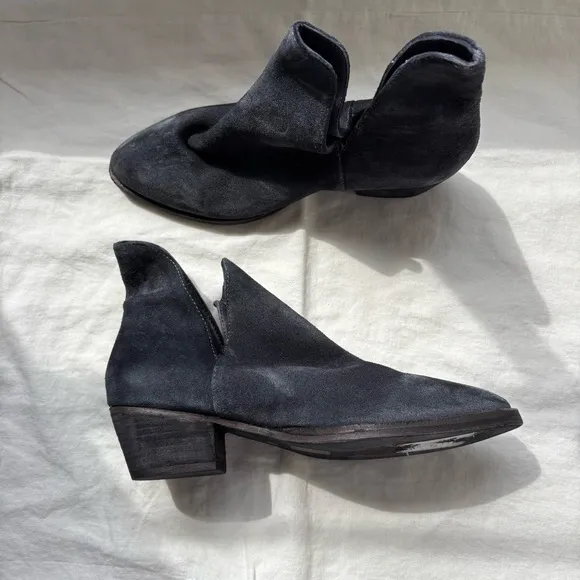 Free People Charm Double-V Ankle Bootie in Navy Suede