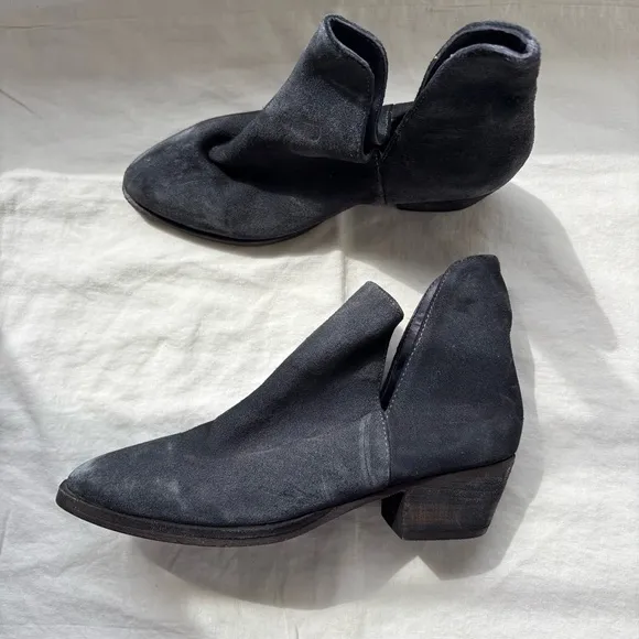 Free People Charm Double-V Ankle Bootie in Navy Suede