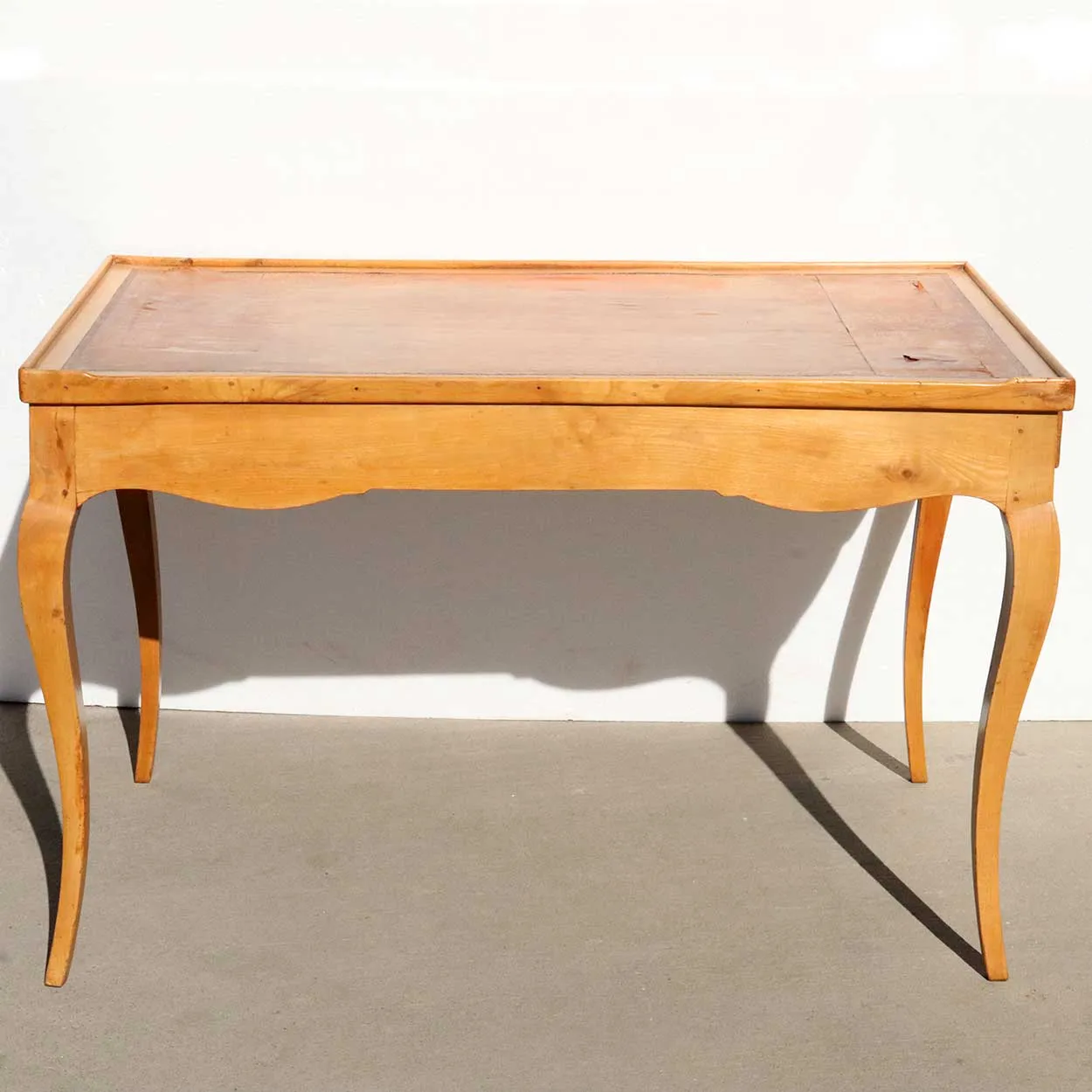 French Provincial Pearwood Leather Top Side Table / Card Table