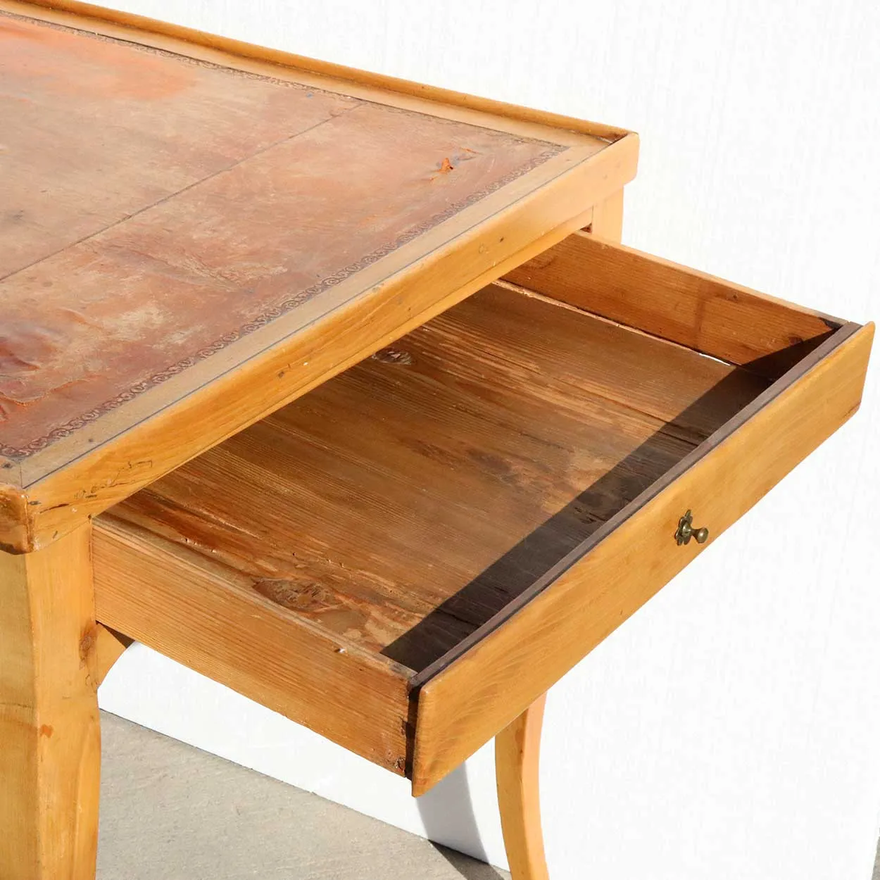 French Provincial Pearwood Leather Top Side Table / Card Table