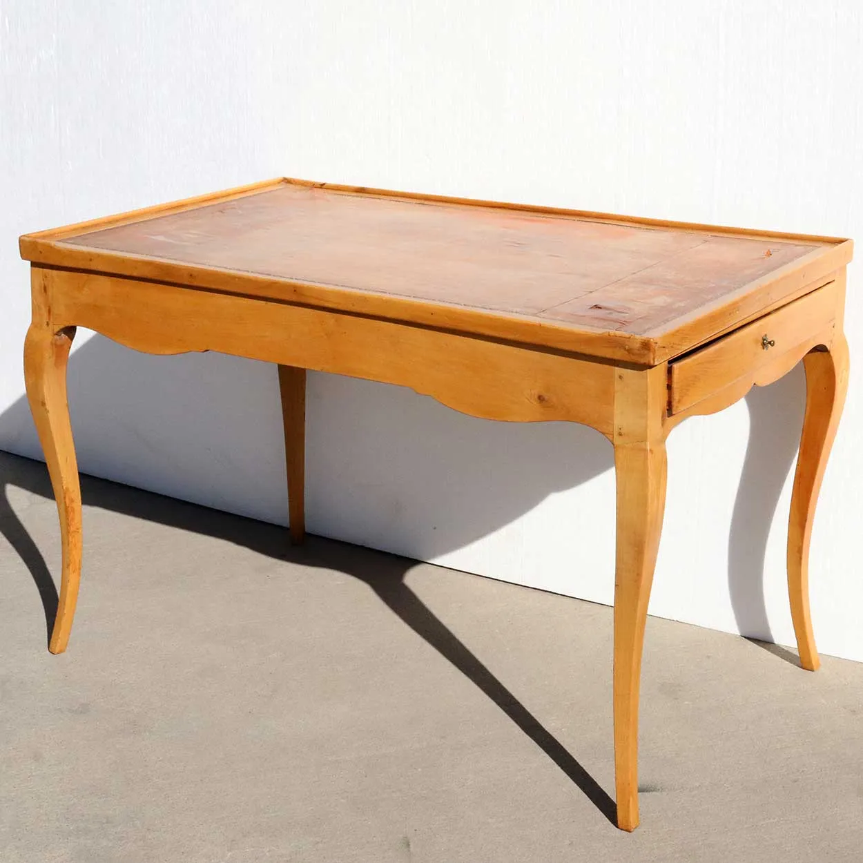 French Provincial Pearwood Leather Top Side Table / Card Table