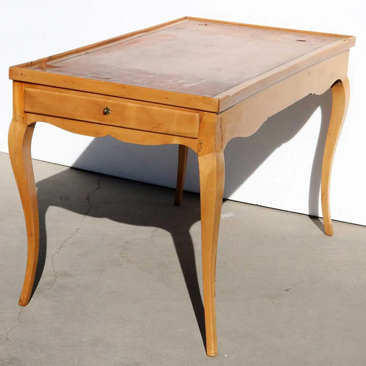 French Provincial Pearwood Leather Top Side Table / Card Table