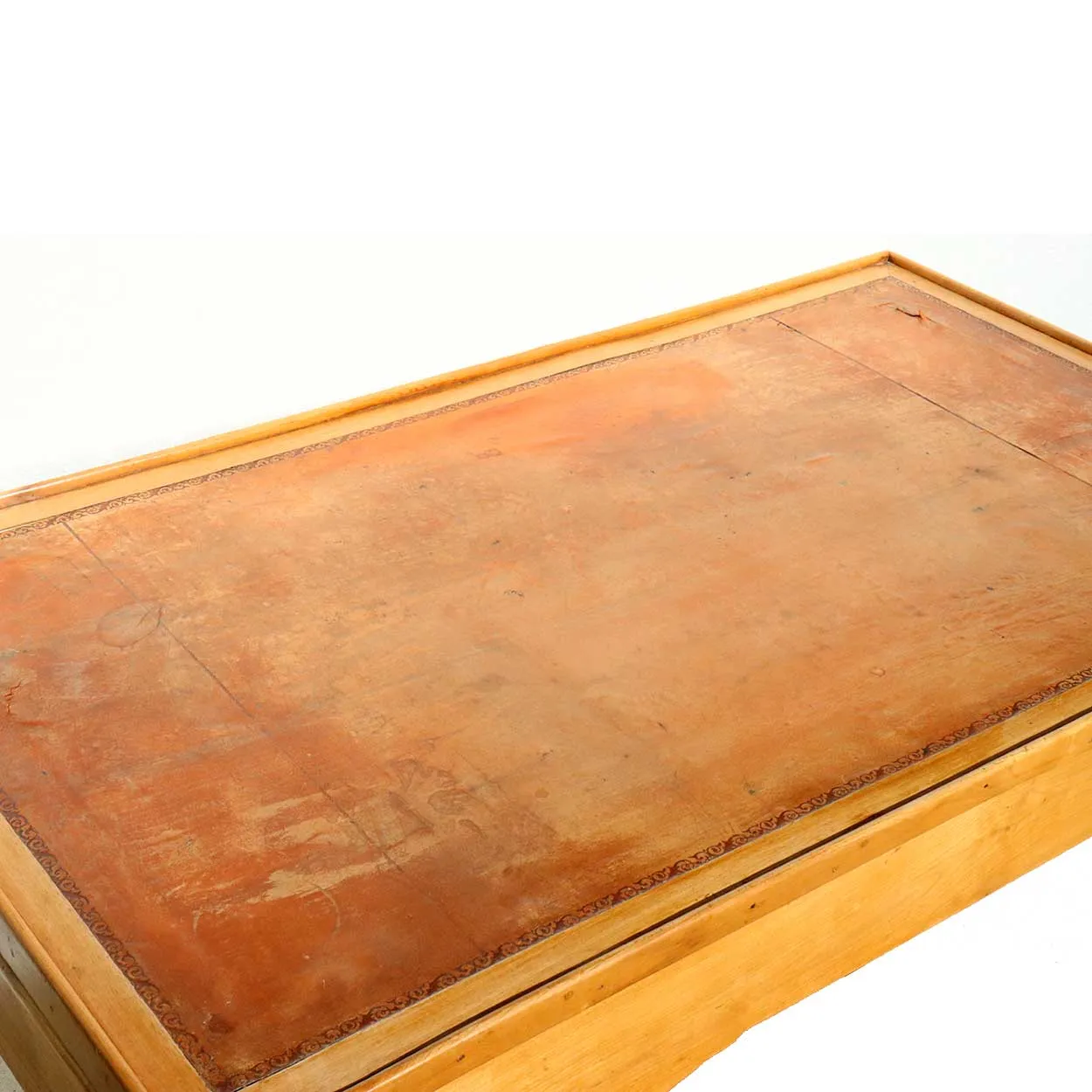 French Provincial Pearwood Leather Top Side Table / Card Table