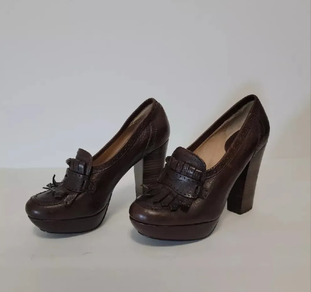 Frye Naiya Kiltie Moc Leather Heels – Size 39 (8) – Brown