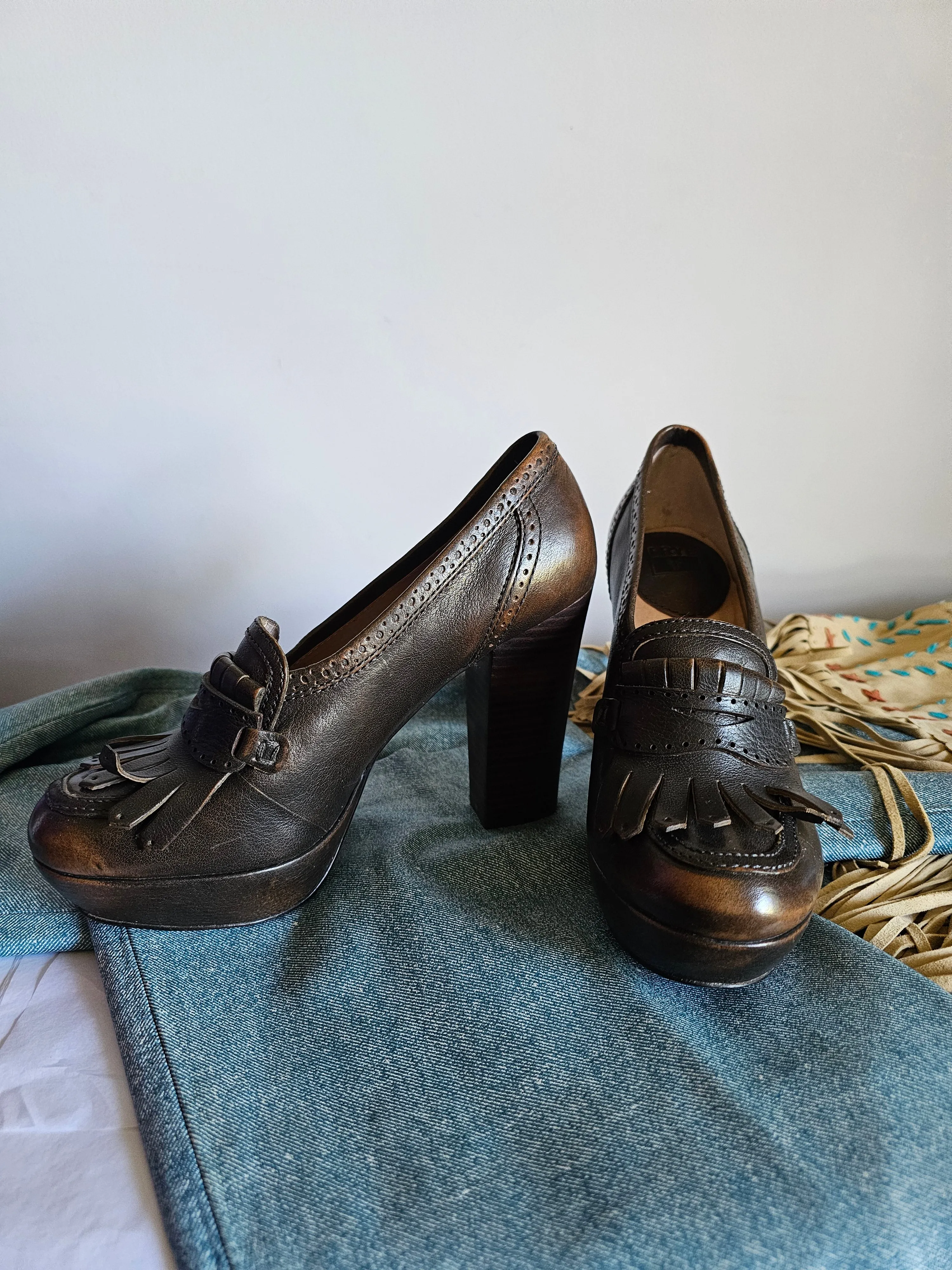 Frye Naiya Kiltie Moc Leather Heels – Size 39 (8) – Brown