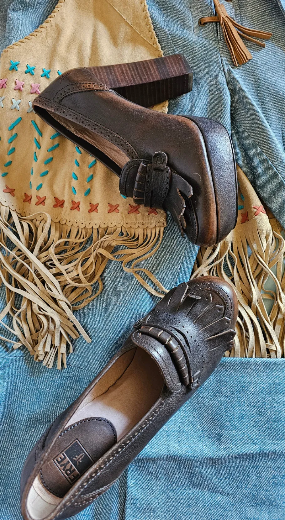 Frye Naiya Kiltie Moc Leather Heels – Size 39 (8) – Brown
