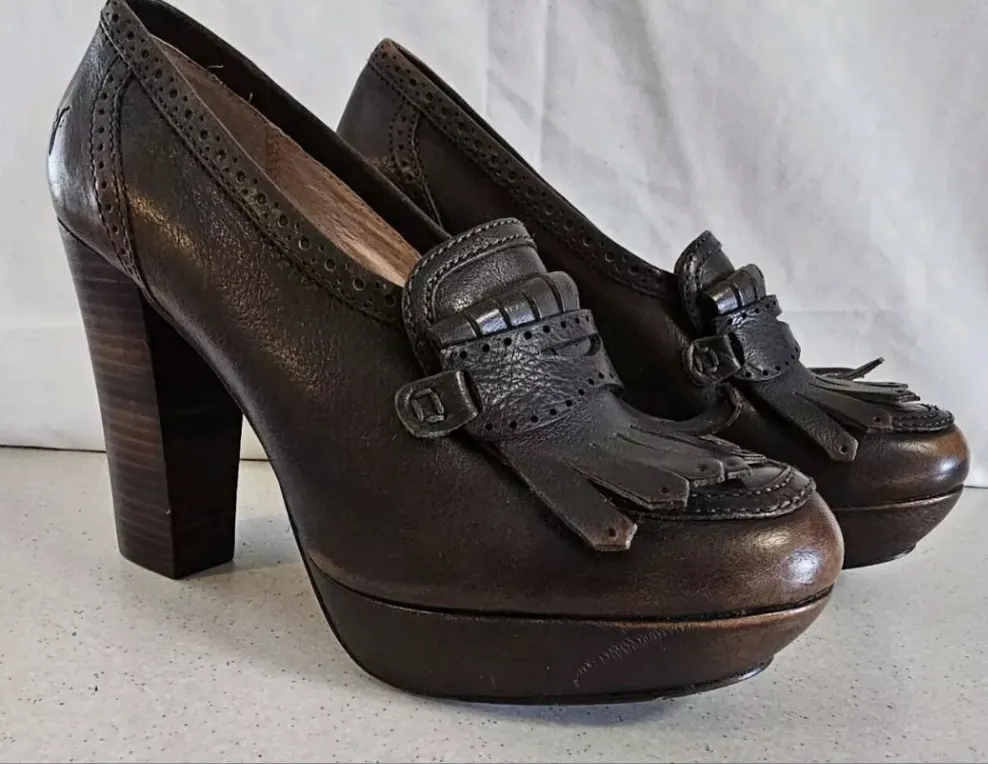 Frye Naiya Kiltie Moc Leather Heels – Size 39 (8) – Brown