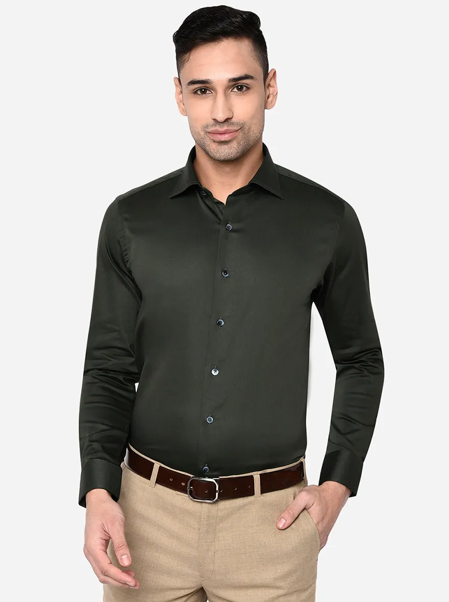 Green Solid Slim Fit Party Wear Shirt | Wyre
