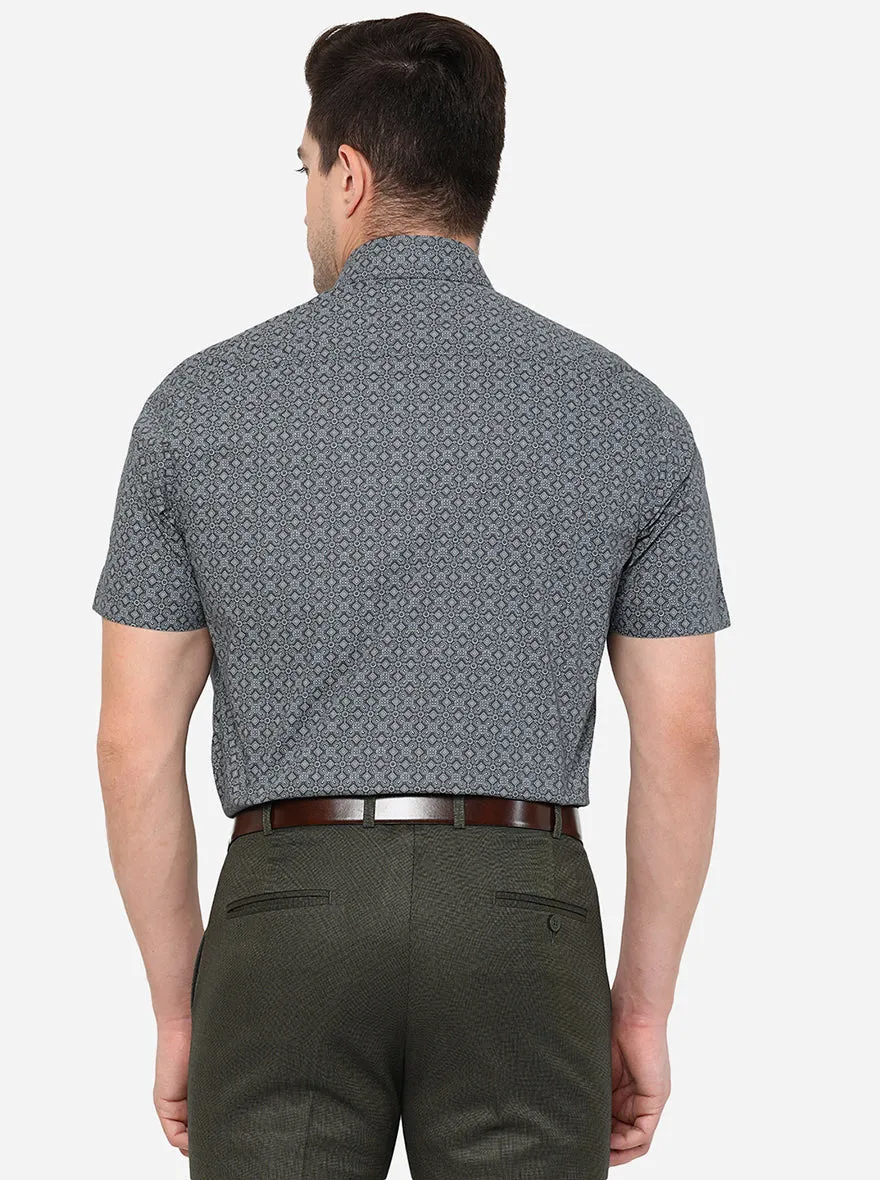 Grey Printed Slim Fit Formal Shirt | JadeBlue