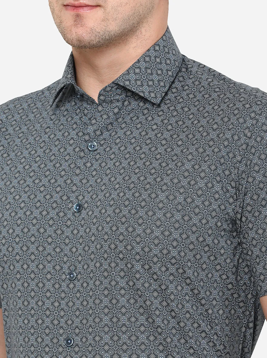Grey Printed Slim Fit Formal Shirt | JadeBlue