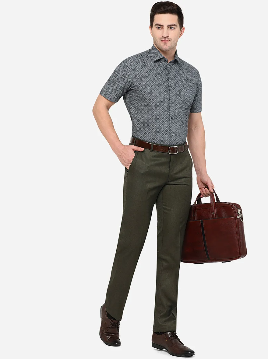 Grey Printed Slim Fit Formal Shirt | JadeBlue