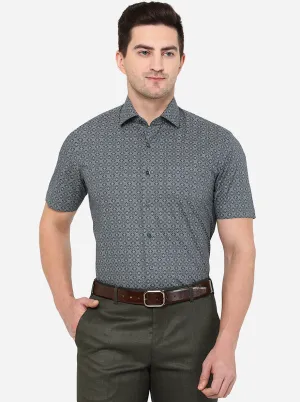 Grey Printed Slim Fit Formal Shirt | JadeBlue