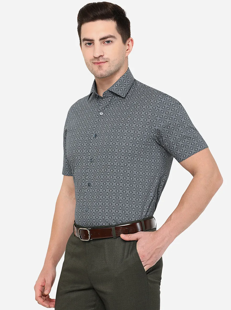 Grey Printed Slim Fit Formal Shirt | JadeBlue