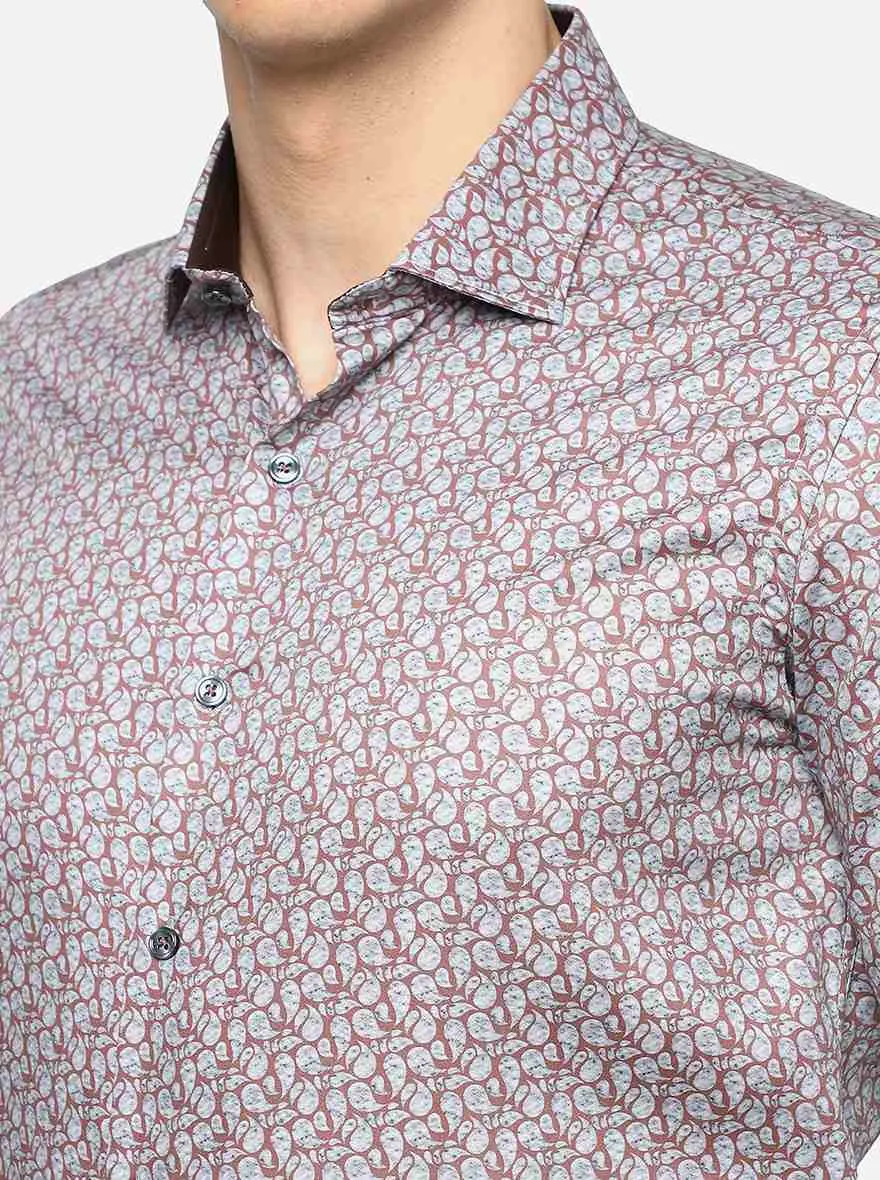 Grey Printed Slim Fit Party Wear Shirt | JB Studio