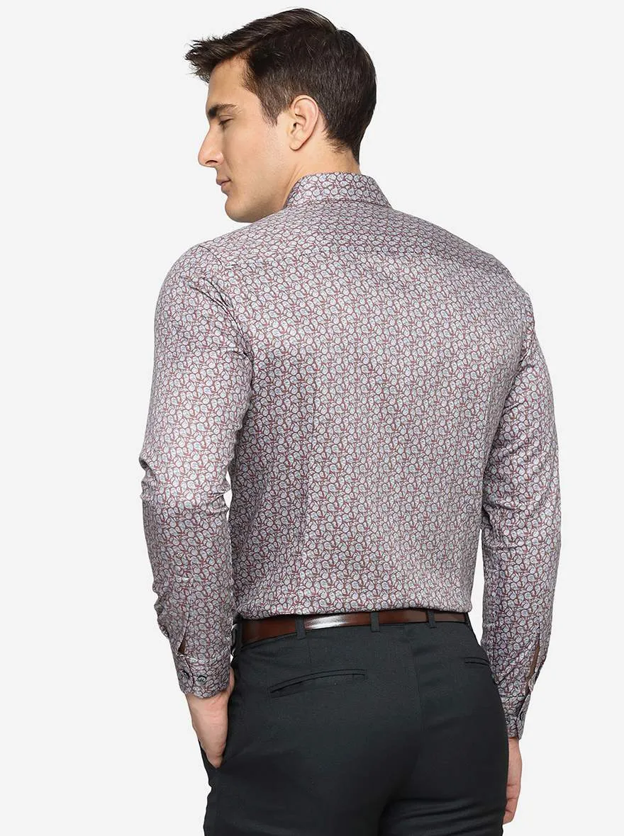Grey Printed Slim Fit Party Wear Shirt | JB Studio