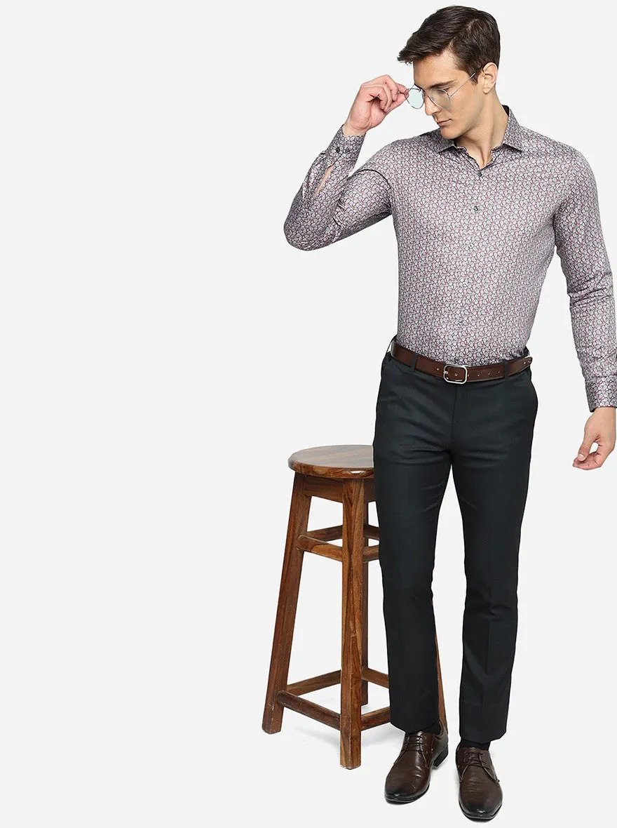 Grey Printed Slim Fit Party Wear Shirt | JB Studio