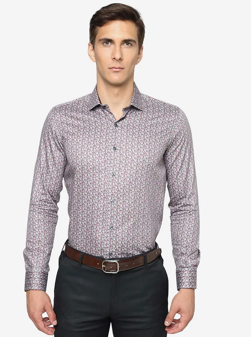 Grey Printed Slim Fit Party Wear Shirt | JB Studio