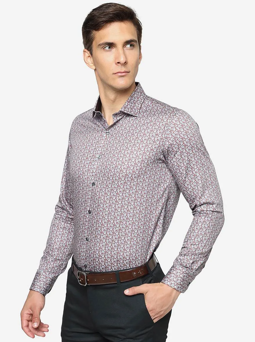 Grey Printed Slim Fit Party Wear Shirt | JB Studio
