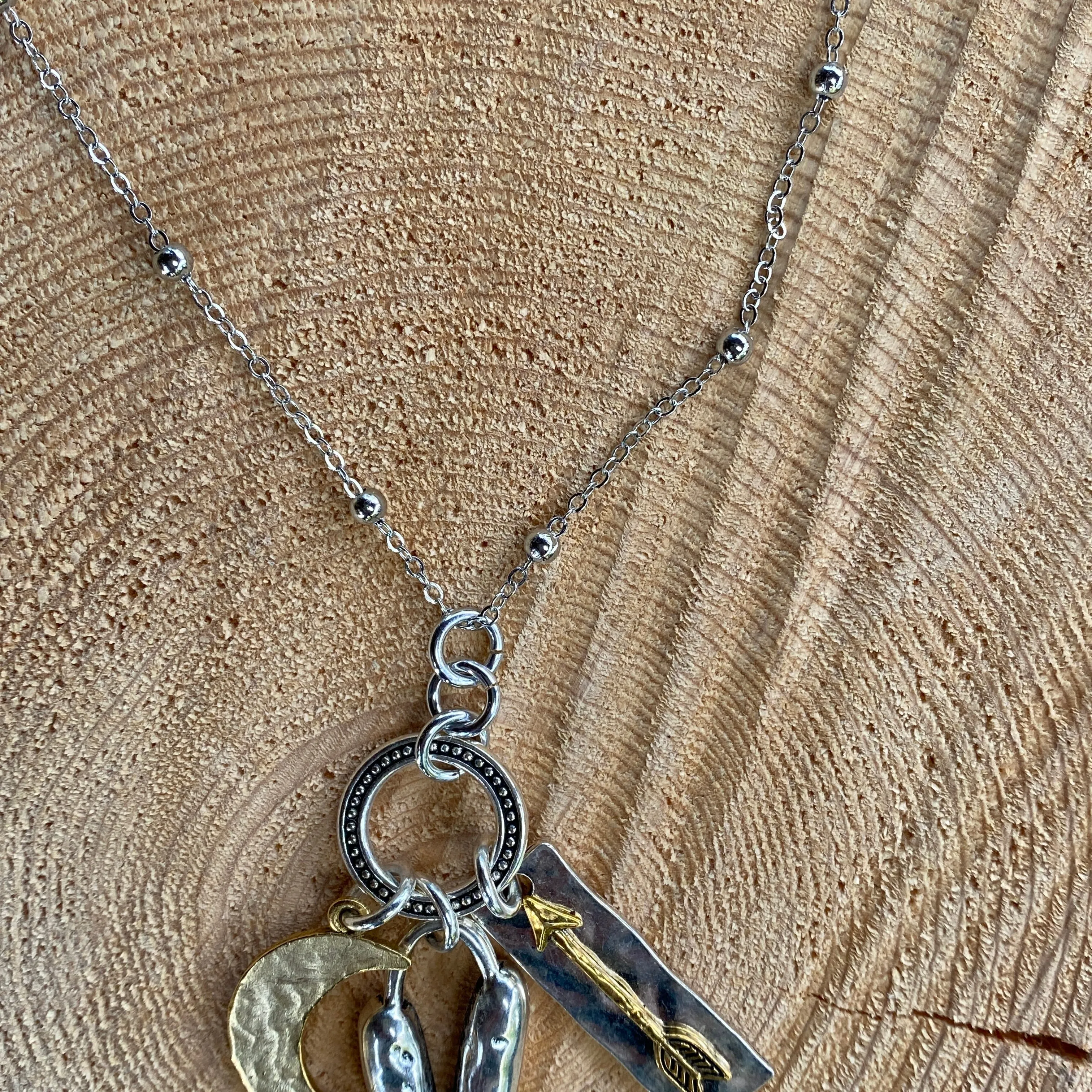 Heart, Arrow and Moon Necklace