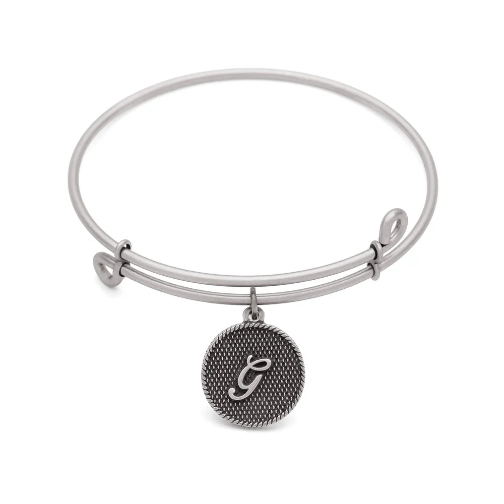Initial G, Bangle Antique Silver Color Finish