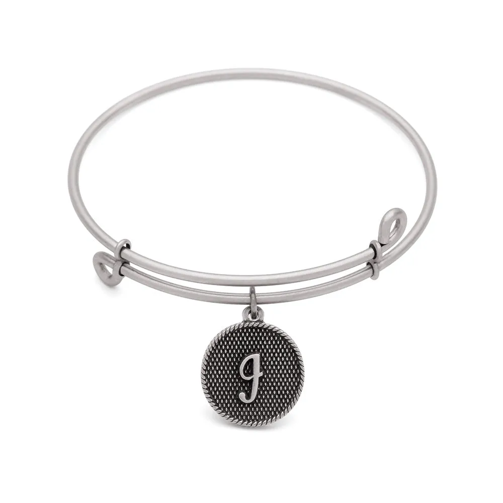 Initial I, Bangle Antique Silver Color Finish