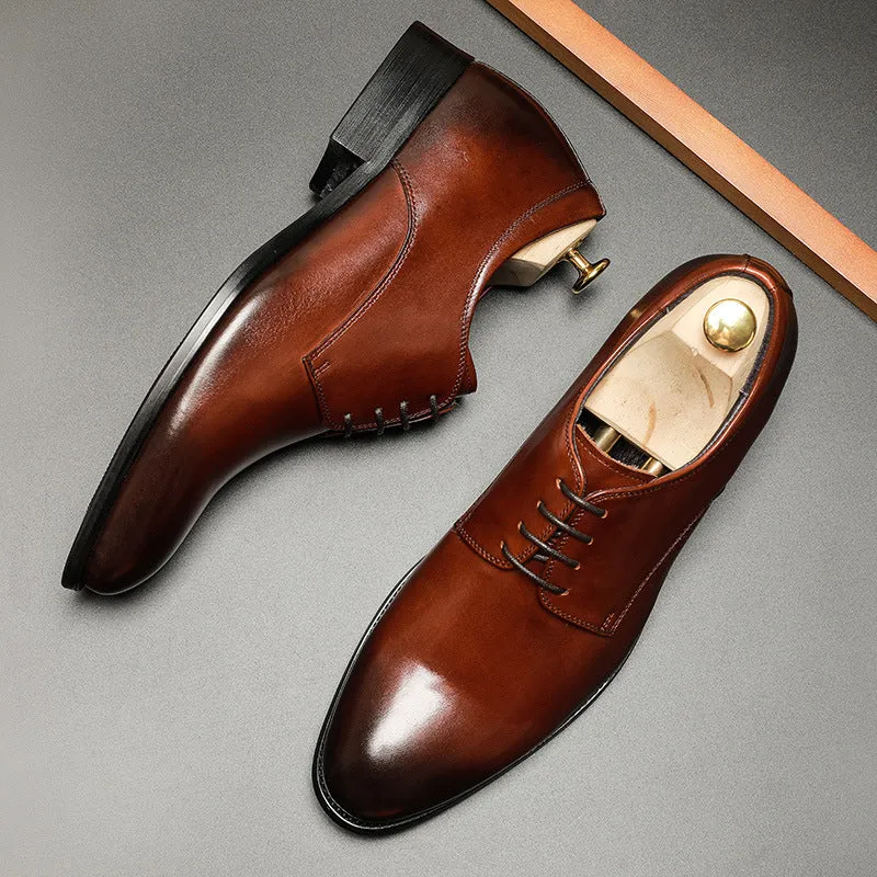 Inner Heightening Men's Smooth Toe Leather Dress Shoes