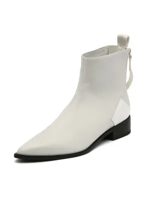 Ivory Back-Zip Leather Ankle Boot