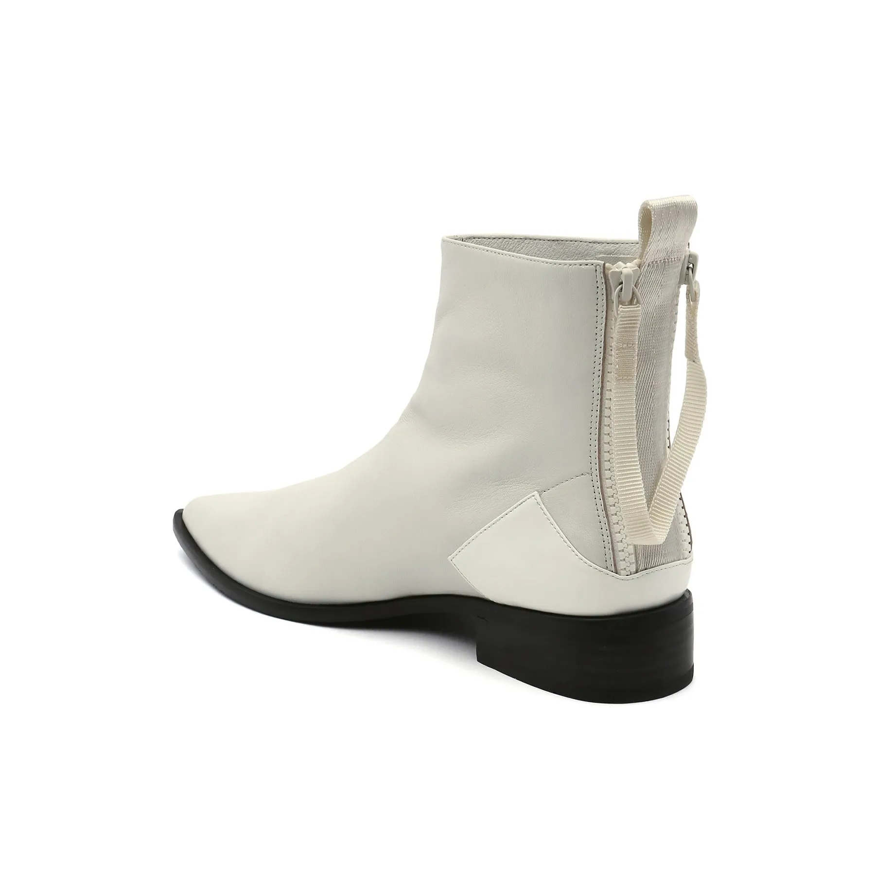 Ivory Back-Zip Leather Ankle Boot
