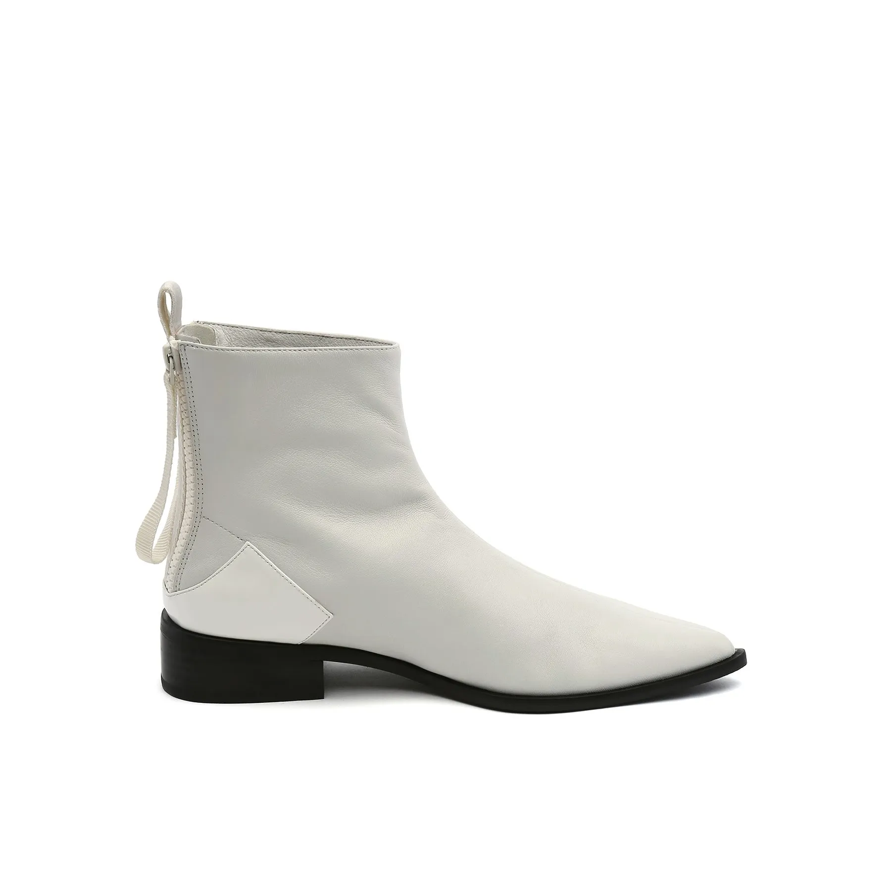 Ivory Back-Zip Leather Ankle Boot