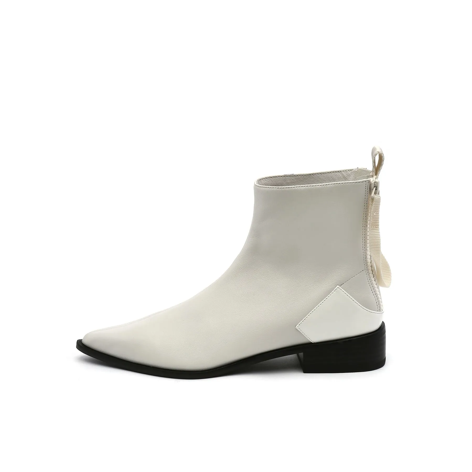 Ivory Back-Zip Leather Ankle Boot
