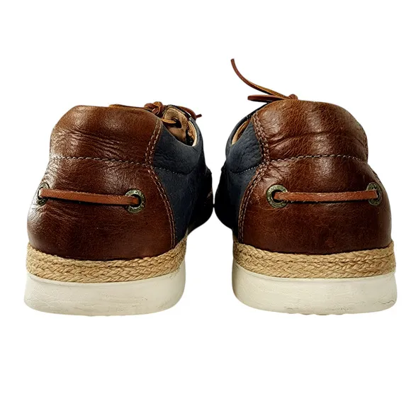 Johnston Murphy 11M Men Knit Saddle Shoe Espadrille Sheepskin Leather Blue Brown
