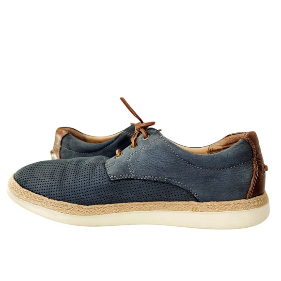Johnston Murphy 11M Men Knit Saddle Shoe Espadrille Sheepskin Leather Blue Brown
