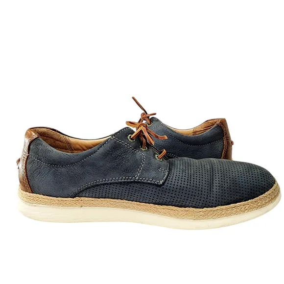 Johnston Murphy 11M Men Knit Saddle Shoe Espadrille Sheepskin Leather Blue Brown