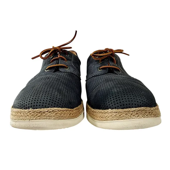 Johnston Murphy 11M Men Knit Saddle Shoe Espadrille Sheepskin Leather Blue Brown