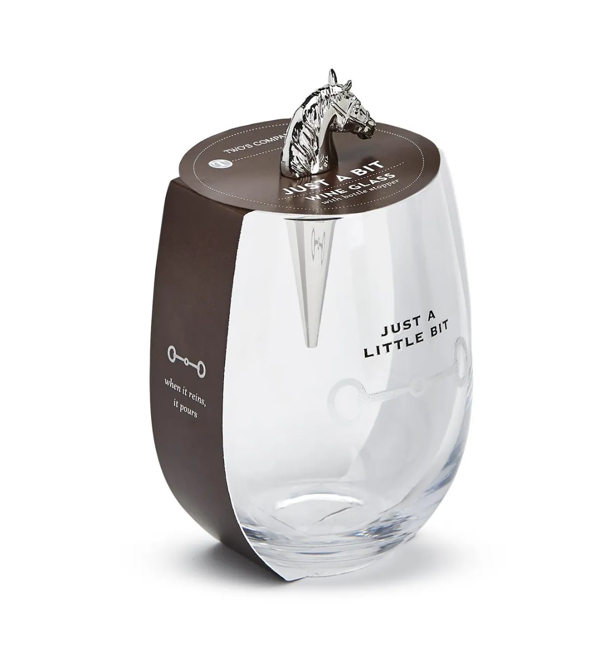 'Just A Bit' Stemless Wine Glass and Horse Head Stopper