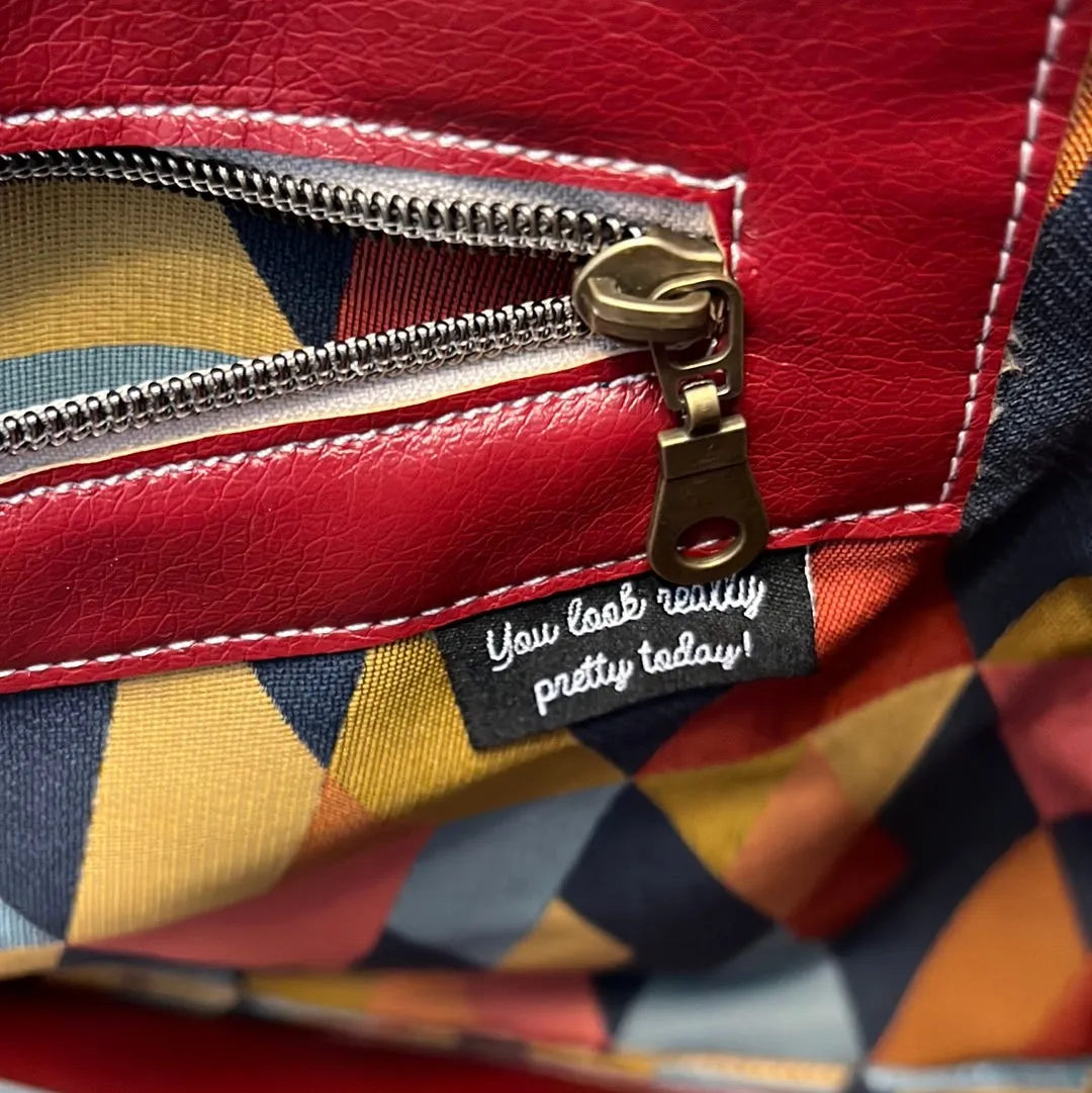 KMGhandmade Original Big Mouth Bag - Red & Harlequin