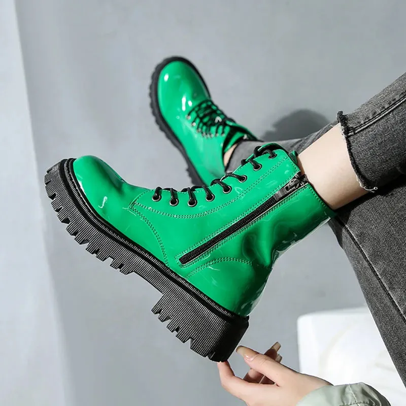 Lace Up Faux Leather Ankle Boots
