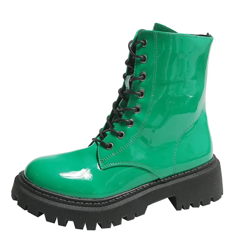 Lace Up Faux Leather Ankle Boots