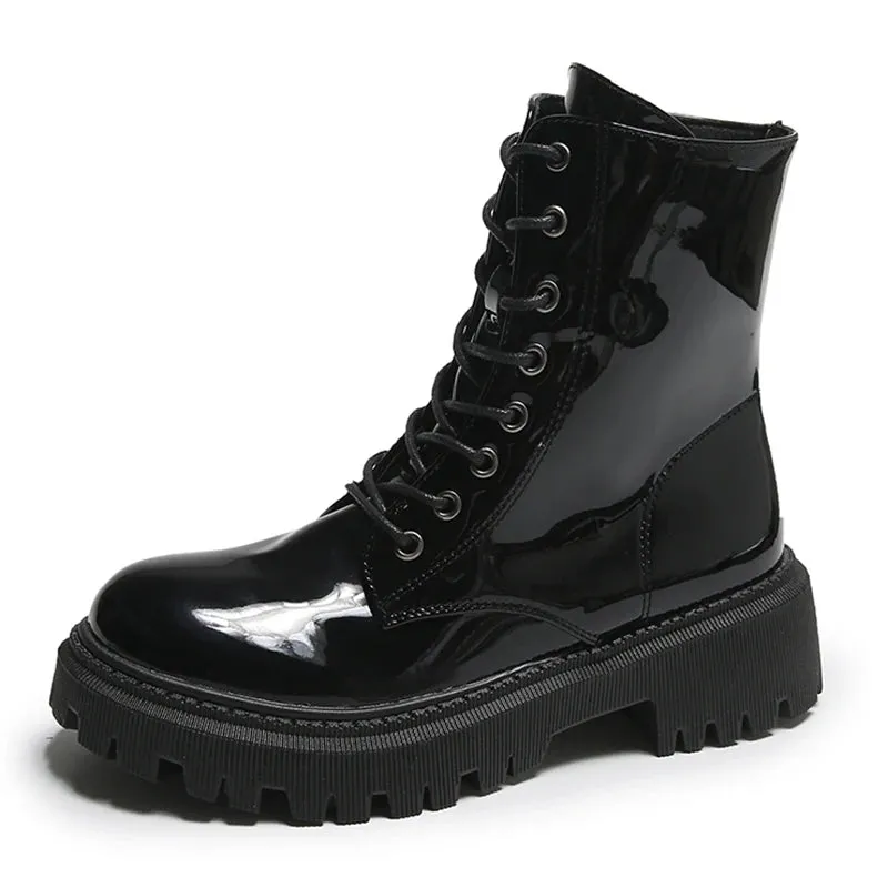 Lace Up Faux Leather Ankle Boots