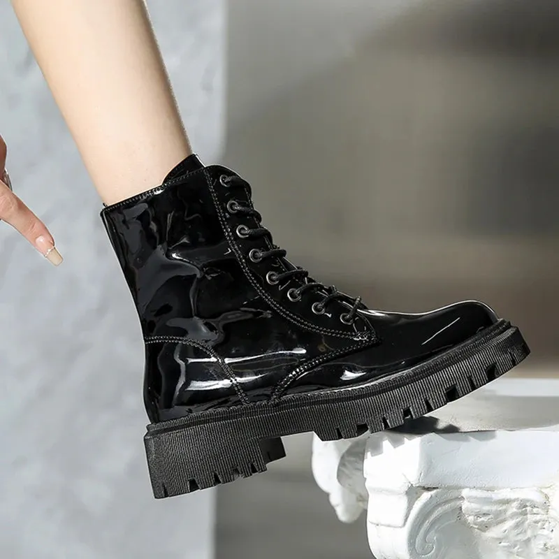 Lace Up Faux Leather Ankle Boots