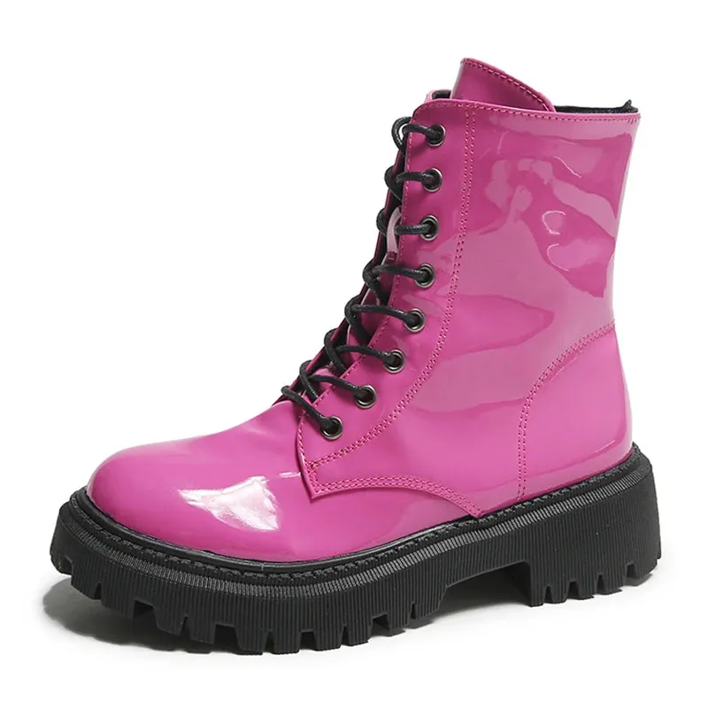 Lace Up Faux Leather Ankle Boots