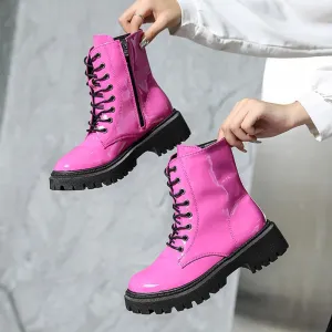Lace Up Faux Leather Ankle Boots