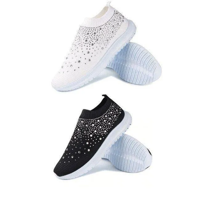 Libiyi Women's Crystal Breathable Slip-On Walking Shoes