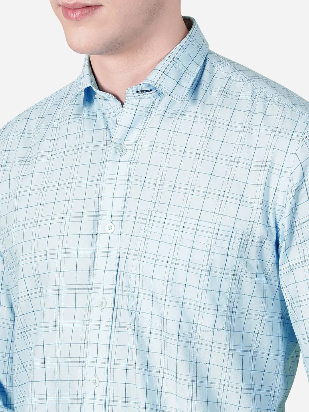 Light Blue Checked Slim Fit Casual Shirt | JadeBlue